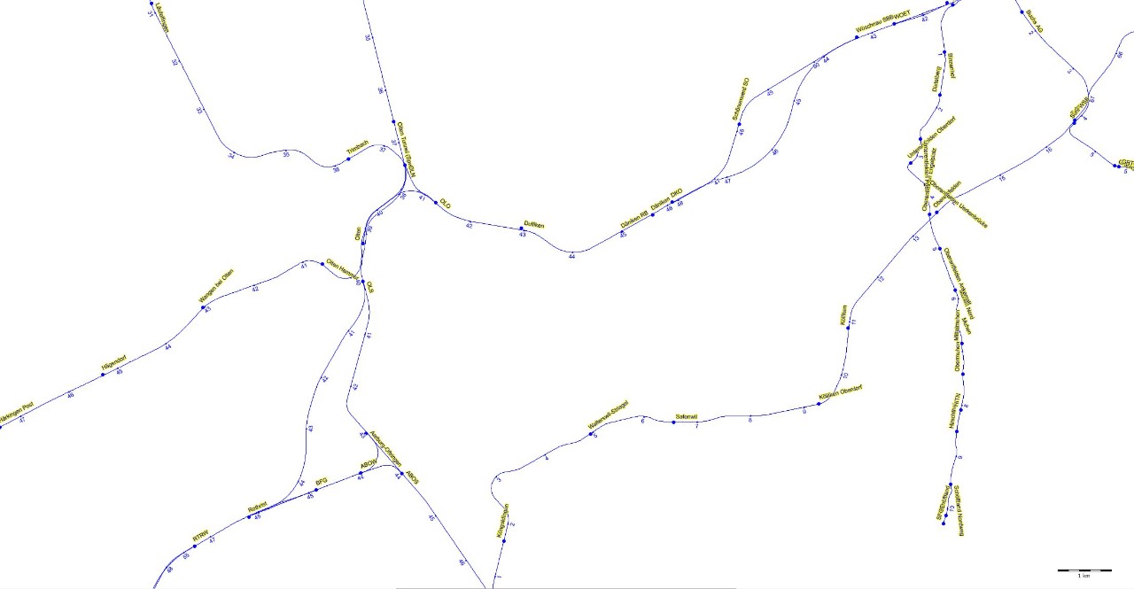 Betriebspunkte und Strecken mit Kilometrierung