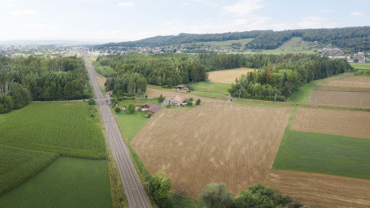 Blick von Allmendingen Richtung Hüenliwald und Gümligen – Foto.