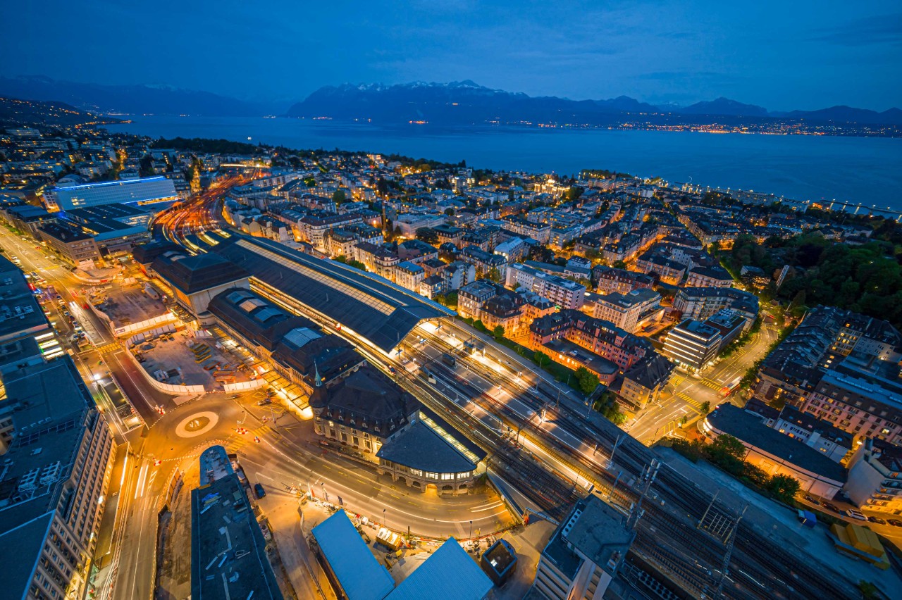La gare de Lausanne et son chantier, vue du ciel.