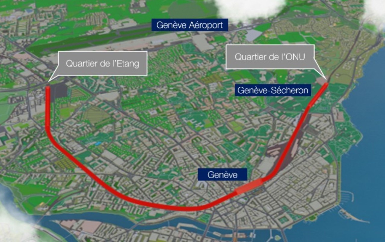 Croquis 3: Vue des deux tunnels à double voie de la gare souterraine de Genève