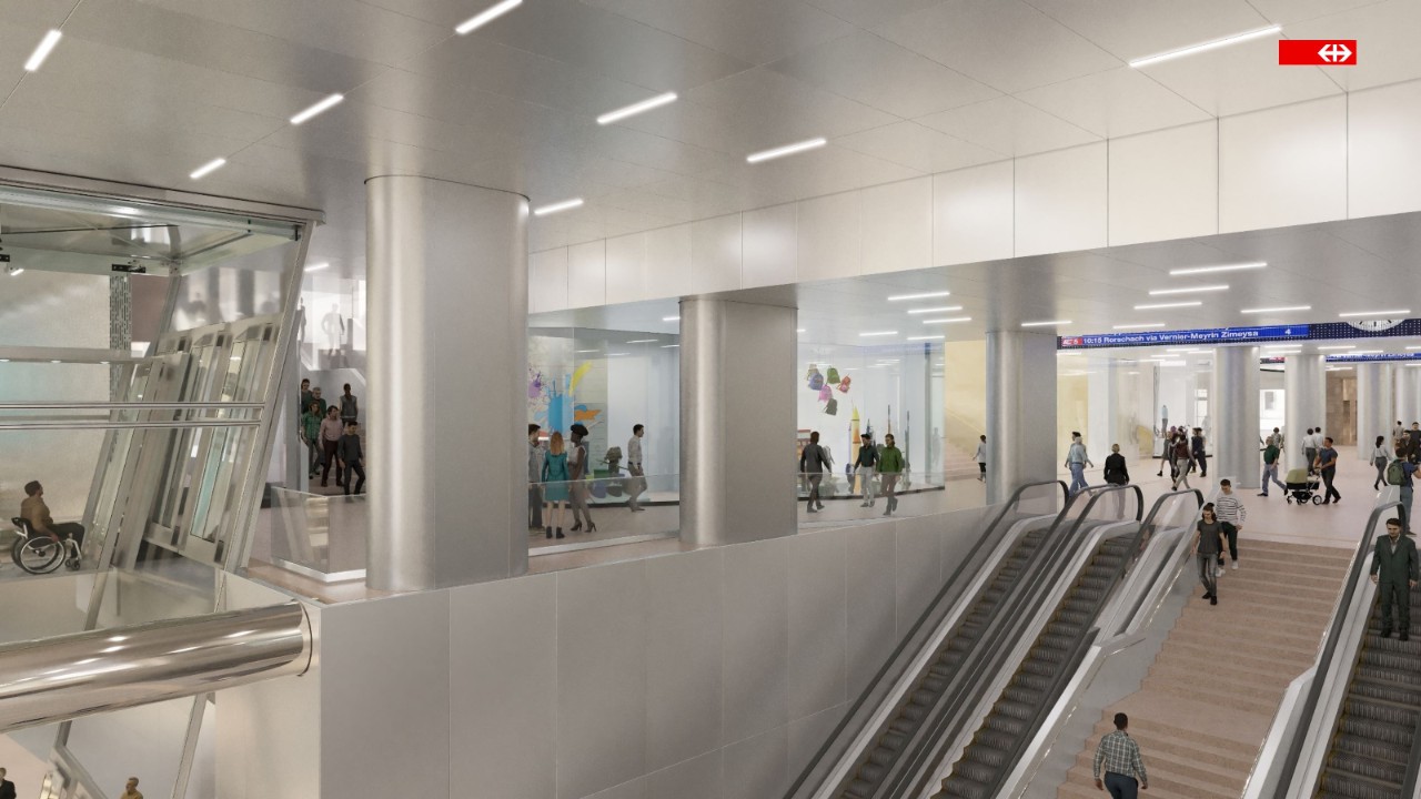 La liaison entre le nouveau passage central et le niveau -1.