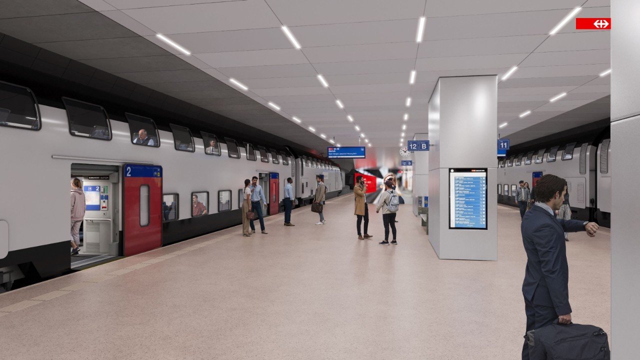 Au -2, le quai central et ses nouvelles doubles voies 11 et 12.