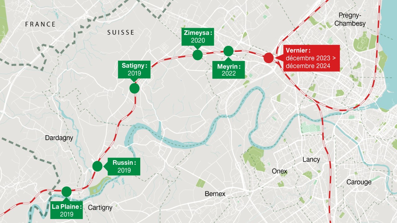 Carte des travaux entre La Pleine et Vernier.
