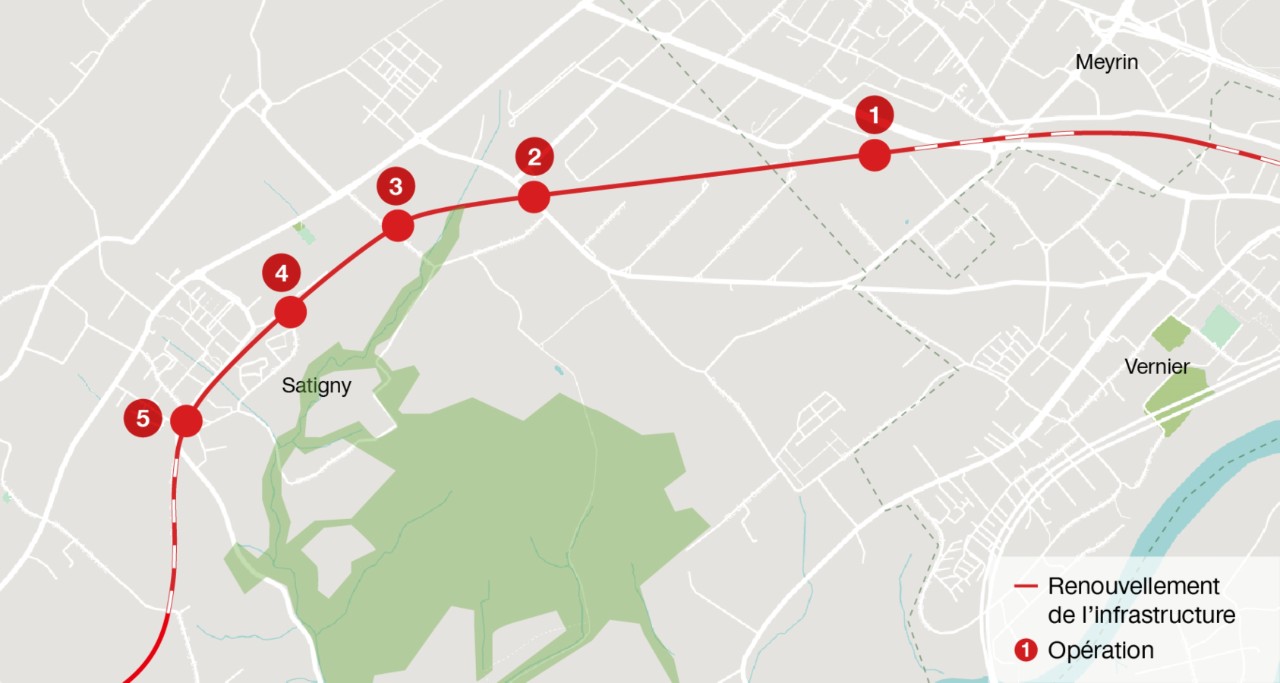 Mappa dei lavori tra Satigny e Vernier.