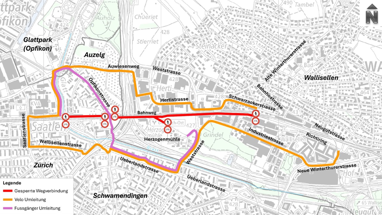 Die Grafik zeigt die Umleitungen aufgrund der Bauarbeiten. 